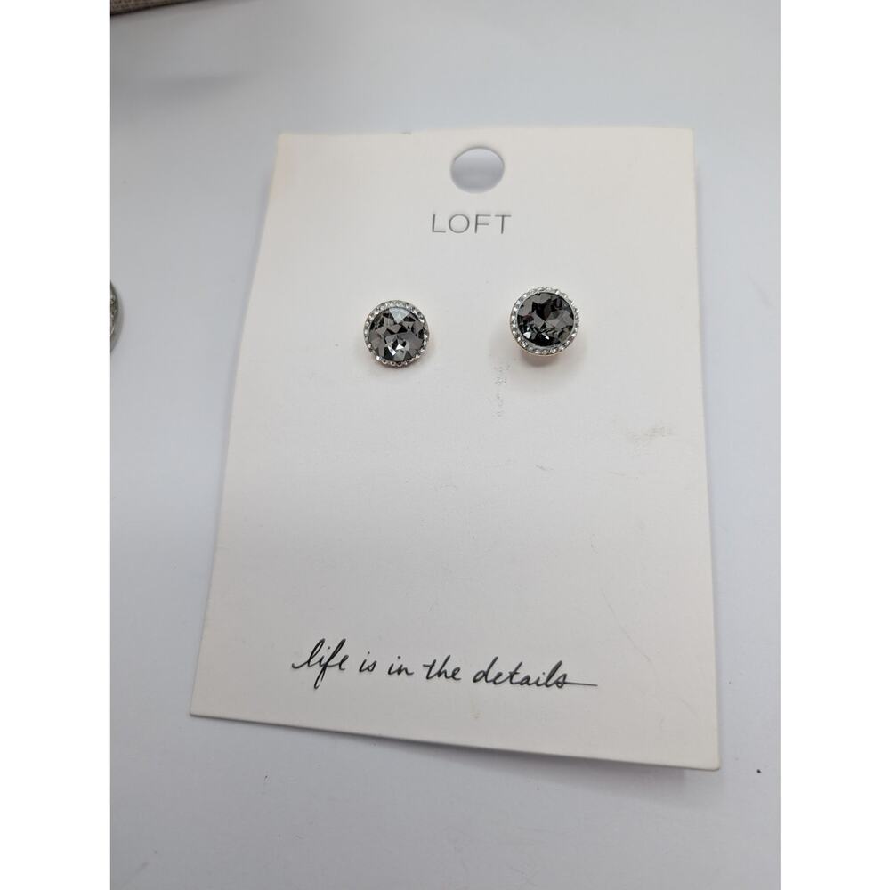 LOFT Gray Crystal Rhinestone Halo Stud Earrings Silver Tone Fashion Jewelry NEW
